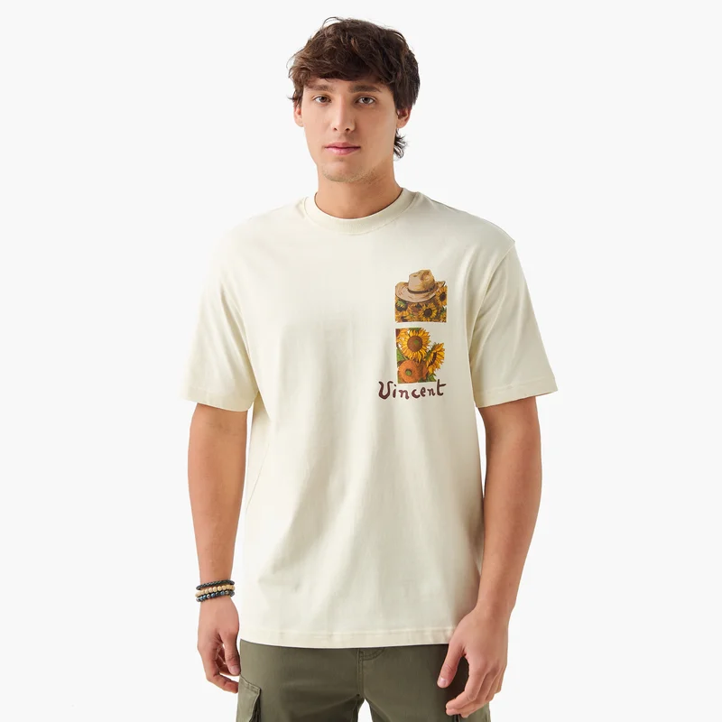 SP Characters Van Gogh Print T-shirt with Crew Neck and Short Sleeves