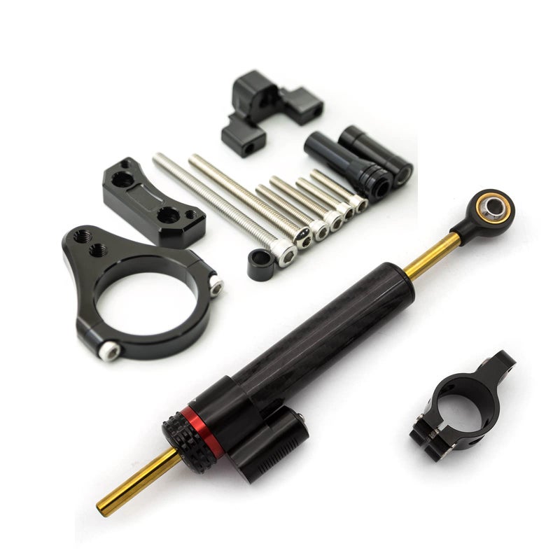 Fiber Carbon Steering Damper Stabilizer w Aluminum Bracket Mounting Kit 50mm Clamp Fit For Gbooster Scooter