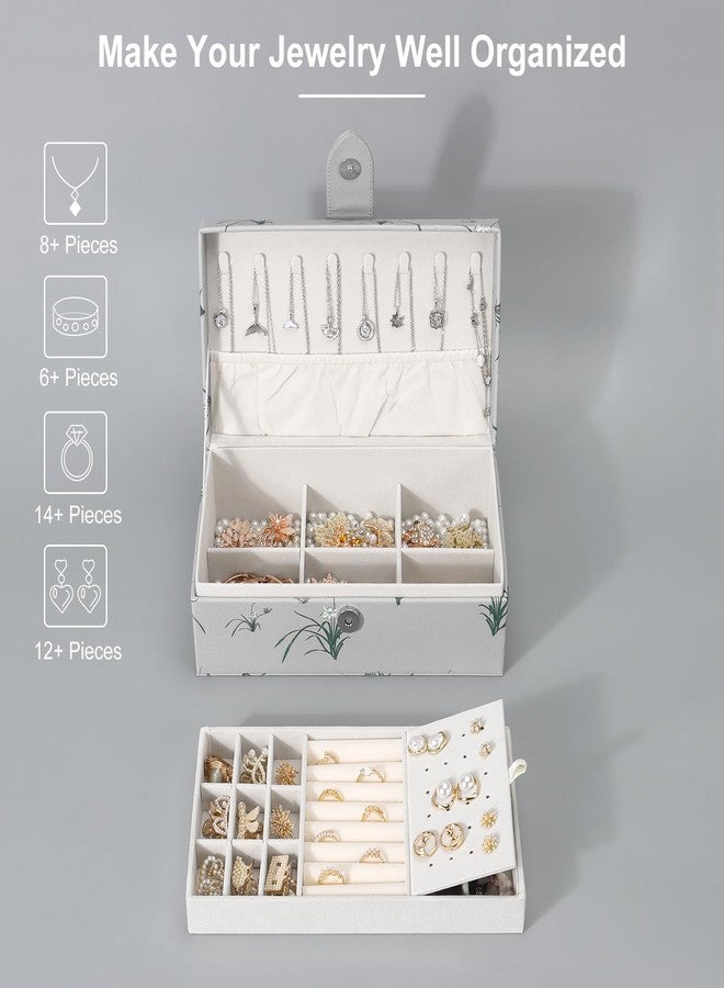 DesignSter 2 Layer Large Jewelry Box for Women, Leather Jewelry Organizer with Removable Jewelry Tray, Jewelry Storage Case for Necklaces Earrings Bracelets and Rings（Orchid） - Image 2