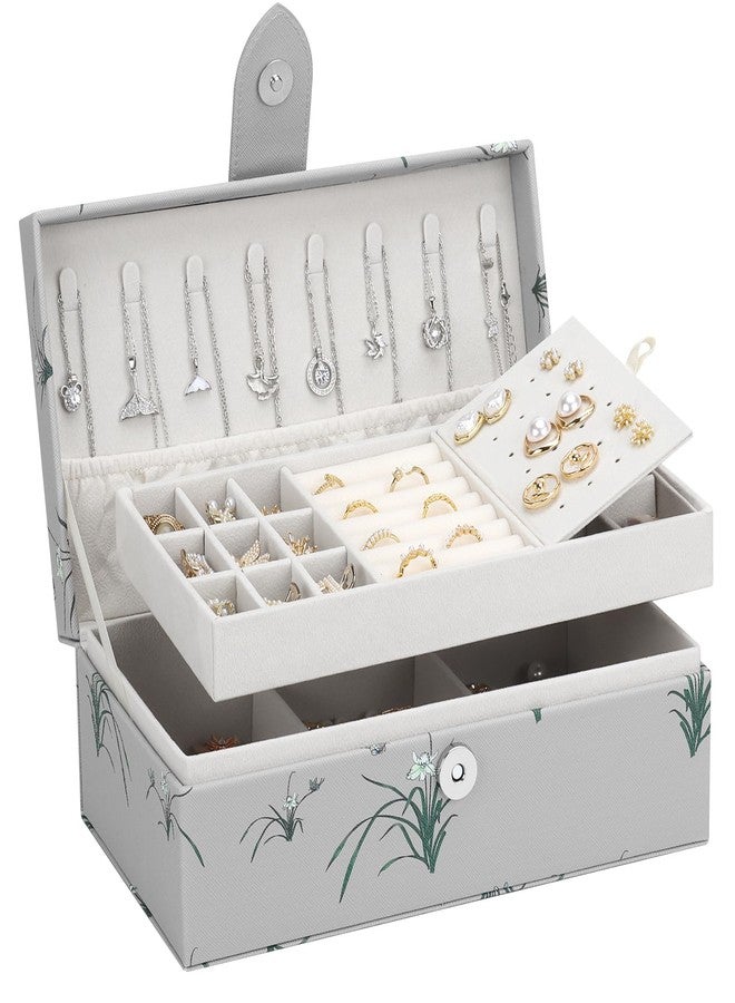 DesignSter 2 Layer Large Jewelry Box for Women, Leather Jewelry Organizer with Removable Jewelry Tray, Jewelry Storage Case for Necklaces Earrings Bracelets and Rings（Orchid） - Image 1