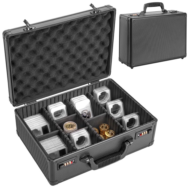 LOCKCURX Coin Storage Box - Holds 120 NGC/PCGS Slabs, Combination Lock Secure Coin Case, Ideal for Storage, Transport & Organization of Valuable Coin Collection Supplies, Black - Image 1