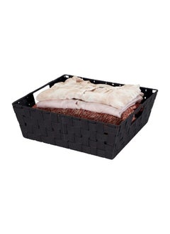 Simplify Large Shelf Woven Strap Tote Decorative Storage Basket Built In Handles Organizing Accessories Drawers Desks Closets Bathroom Bedroom Nursery Toys Gifts 2 Pack Black  - Image 4