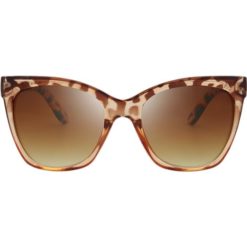The Fresh Women's Polarized Fashion Tip Pointed Cateye Sunglasses - Gift Box Package (7414P02-Demo/Brown, Brown) - Image 1