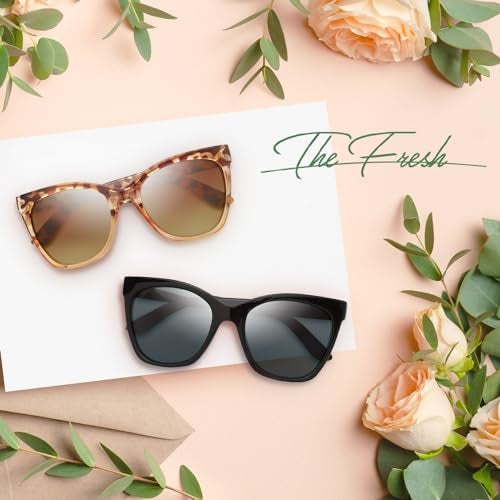 The Fresh Women's Polarized Fashion Tip Pointed Cateye Sunglasses - Gift Box Package (7414P02-Demo/Brown, Brown) - Image 5
