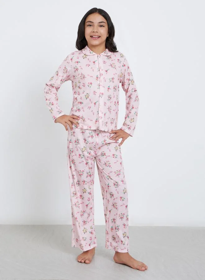 Styli Styli Floral Print Shirt and Pyjama Set