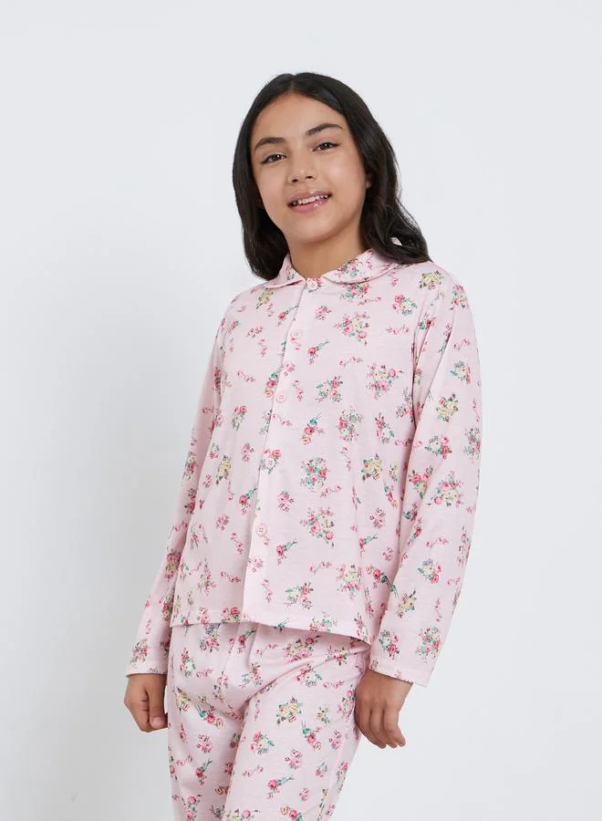 Styli Styli Floral Print Shirt and Pyjama Set