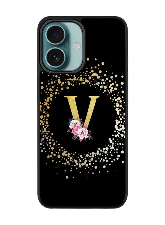 Stylizedd For iPhone 16 Case [Compatible with MagSafe] Slim Magnetic cover Phone Case iPhone 16 -Custom Monogram Floral - V ( Black ) - Image 1