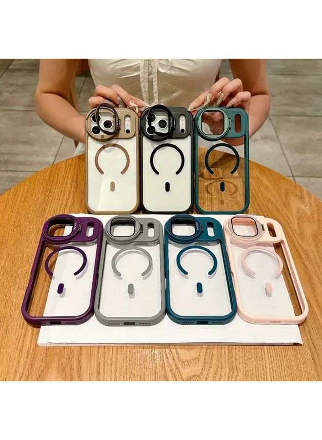 علبة عدسات مغناطيسية بنية اللون متوافقة مع iPhone 14 مقاومة للصدمات. - Image 2