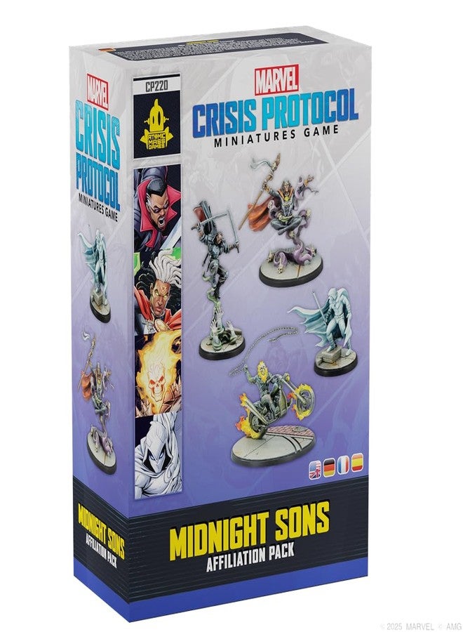 Asmodee Marvel: Crisis Protocol Midnight Sons Affiliation Pack - Blade, Moon Knight, Ghost Rider & Doctor Voodoo, Tabletop Superhero Game, Ages 14+, 2 Players, 90 Minute Playtime, Made by Atomic Mass Games