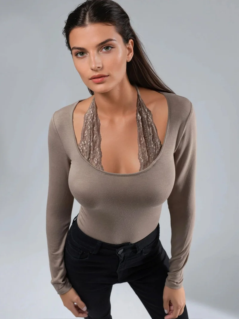 HICCUP Lace Halter Neck Stretch Viscose Top