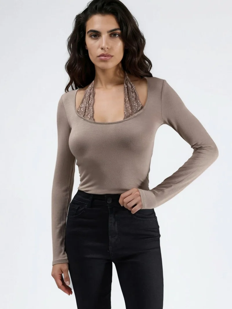 Lace Halter Neck Stretch Viscose Top