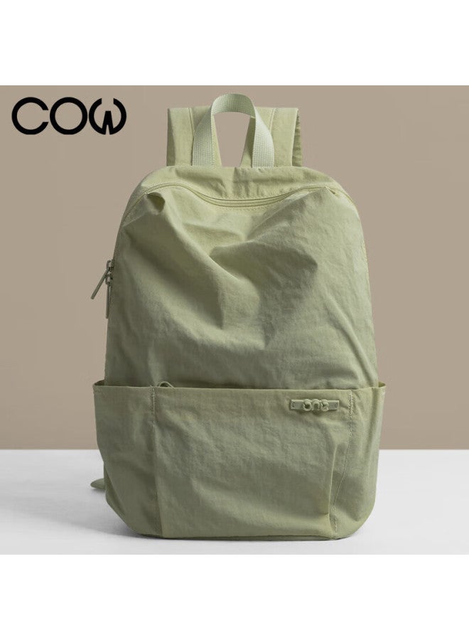 Cow Women's Backpack Large Capacity Lightweight Casual High-style Leaf Green School Bag For Middle, High, And College Students