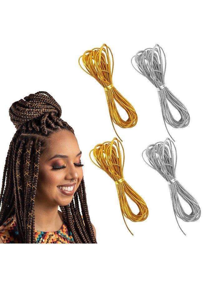 Sliverdew 4 Pieces 5M Hair Strings For Braids Hair Accessory String Hair Wrap String Dreadlock Braiding Rope Silver Gold Braiding Hair Deco Styling Hair Braiding String For Hair Braiding Twist Gift Hang Tags - Image 2