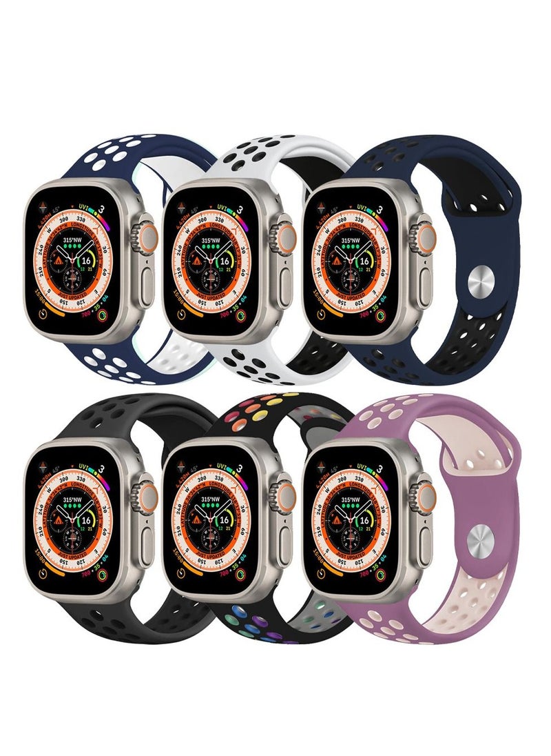 CATANES - 6 Pack For Apple Watch 49mm 45mm 44mm 42mm Silicone Sport Band Nike Strap Compatible With iWatch Series Ultra/8/7/SE/6/5/4/3/2/1 - Image 1