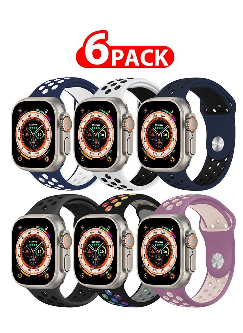 CATANES - 6 Pack For Apple Watch 49mm 45mm 44mm 42mm Silicone Sport Band Nike Strap Compatible With iWatch Series Ultra/8/7/SE/6/5/4/3/2/1 - Image 1