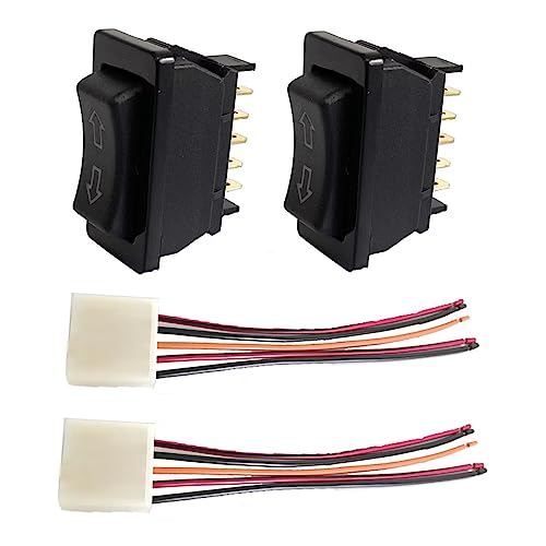 Vehjunc 2 X 5 Pin Universal Car Power Window Switch UPDown Control Lift Momentary Rocker Switch with Wiring Harness 12V 20A - Image 1