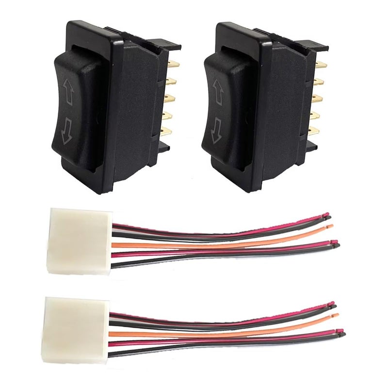 Vehjunc 2 X 5 Pin Universal Car Power Window Switch UPDown Control Lift Momentary Rocker Switch with Wiring Harness 12V 20A - Image 3