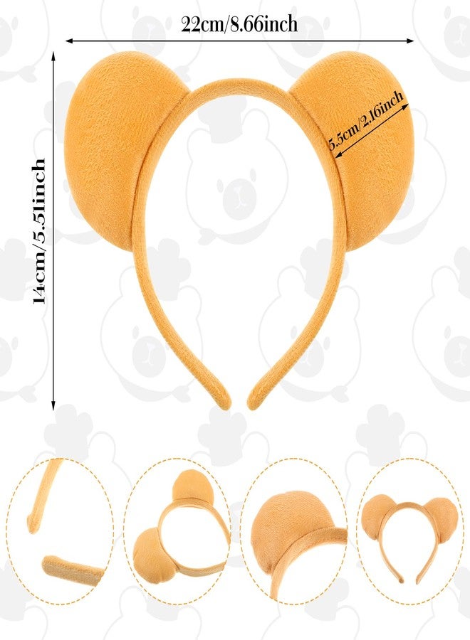 Qianyu Yellow Bear Ears Headband Adult Bear Costume for Halloween Festival Cosplay Party Bear Headband Hairband for Makeup Face Washing Plush Animal Ears Christmas Headbands - Image 2