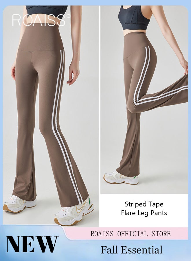 roaiss Women Striped Sweatpants High Elastic Fabric Yoga Fitness Pants Slightly Booted Trousers Wear resistant and Anti wrinkle Moisture Wicking Tighten the Waist Modify Body Proportions  - Image 2