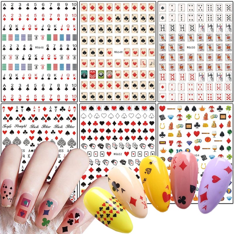 Playing Cards Nail Decals SelfAdhesive 3D Design Holographic Funny Stickers for Women Girls Lucky Nail Art Tips