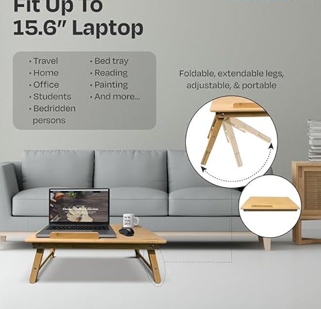 rayihni LAPTOP DESK BAMBOO FOLDABLE LAP TOP BED TABLE SERVING TRAY NOTEBOOK COMPUTER SOFA TABLE STAND HEIGHT & ANGLE ADJUSTABLE LAPDESK LAP DESK TABLE WITH STORAGE DRAWER BREAKFAST TRAY - Image 3