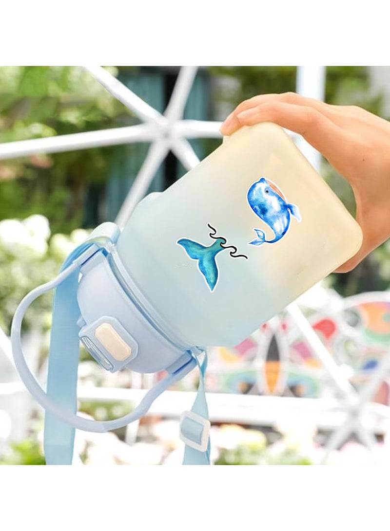 قوس قزح أورينبو 50 قطعة من ملصقات الحوت لأجهزة الكمبيوتر المحمول وزجاجة المياه والسيارة والدراجة النارية والكمبيوتر والجيتار وملصقات حيوانات المحيط الصغيرة المتينة للأطفال والمراهقين والبالغين والأولاد والبنات والأحفاد - Image 3