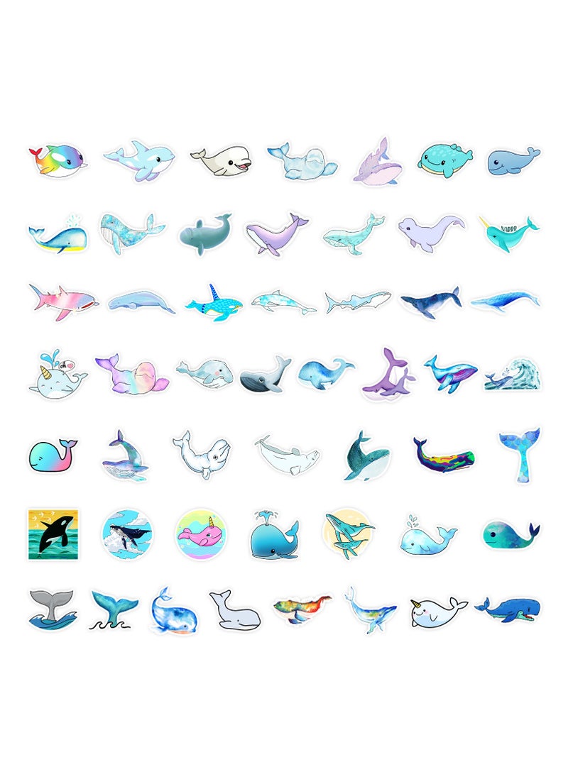 قوس قزح أورينبو 50 قطعة من ملصقات الحوت لأجهزة الكمبيوتر المحمول وزجاجة المياه والسيارة والدراجة النارية والكمبيوتر والجيتار وملصقات حيوانات المحيط الصغيرة المتينة للأطفال والمراهقين والبالغين والأولاد والبنات والأحفاد - Image 2