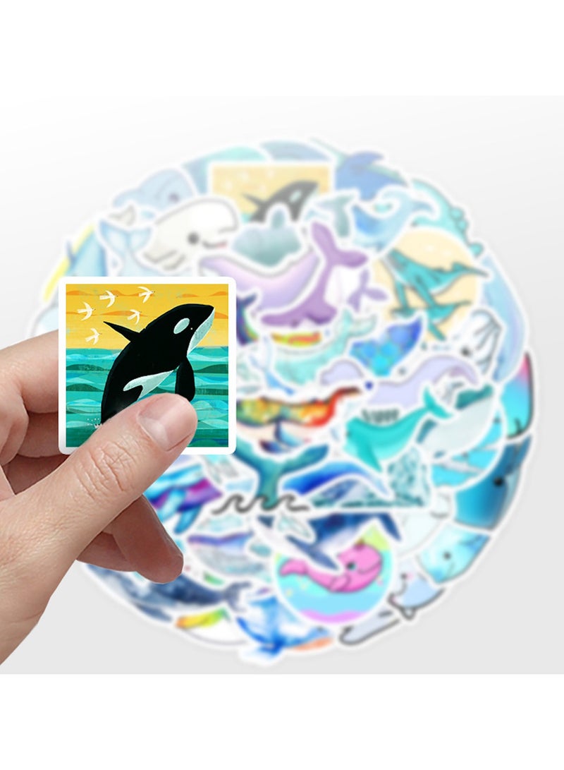 قوس قزح أورينبو 50 قطعة من ملصقات الحوت لأجهزة الكمبيوتر المحمول وزجاجة المياه والسيارة والدراجة النارية والكمبيوتر والجيتار وملصقات حيوانات المحيط الصغيرة المتينة للأطفال والمراهقين والبالغين والأولاد والبنات والأحفاد - Image 5