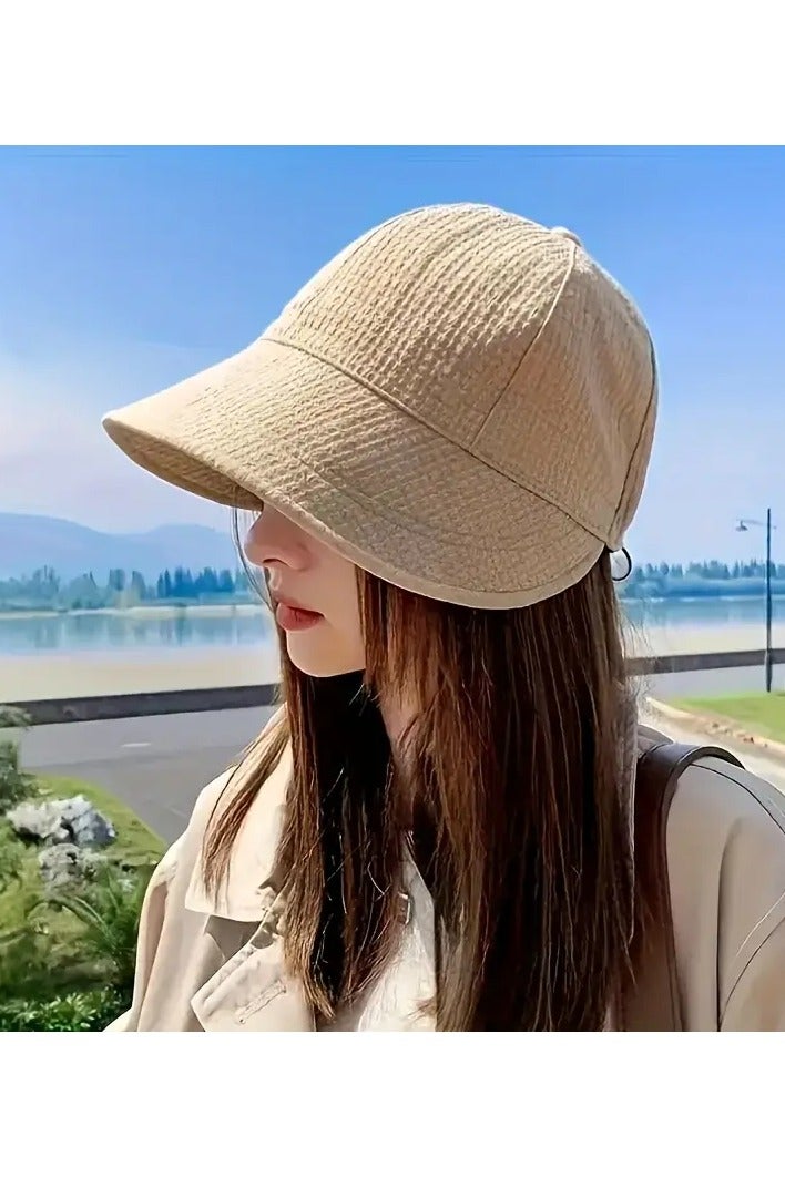 قبعة شمس صيفية نسائية واحدة مع رباط، قبعة واسعة الحواف مريحة وجيدة التهوية للأنشطة الخارجية، قبعة بيج أنيقة، قبعة للشاطئ - Image 1