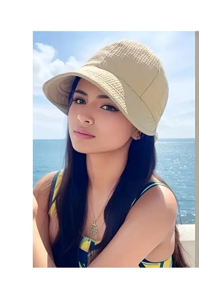 قبعة شمس صيفية نسائية واحدة مع رباط، قبعة واسعة الحواف مريحة وجيدة التهوية للأنشطة الخارجية، قبعة بيج أنيقة، قبعة للشاطئ - Image 2