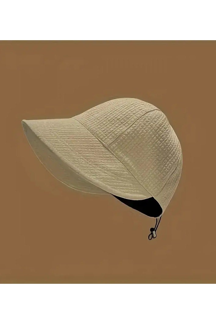 قبعة شمس صيفية نسائية واحدة مع رباط، قبعة واسعة الحواف مريحة وجيدة التهوية للأنشطة الخارجية، قبعة بيج أنيقة، قبعة للشاطئ - Image 3