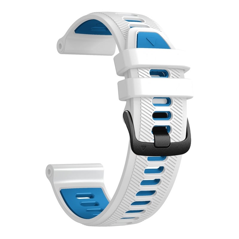 erorex For Garmin Forerunner 965 Two Color Steel Buckle Silicone Watch Band(White Blue) - Image 2