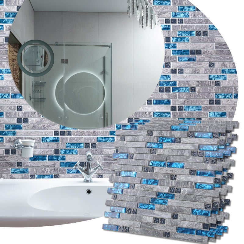 Art3d grout Decorative Tile, Blue/Gray, Glass, for Kitchen Backsplash or Bathroom Backsplash (5 Pack) - Image 2