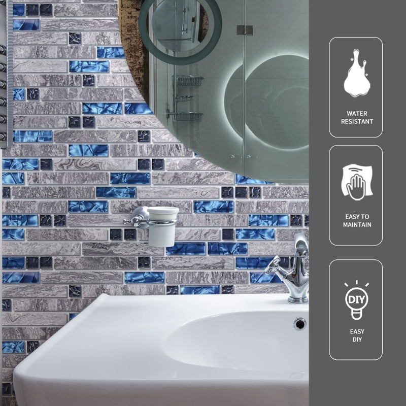 Art3d grout Decorative Tile, Blue/Gray, Glass, for Kitchen Backsplash or Bathroom Backsplash (5 Pack) - Image 5