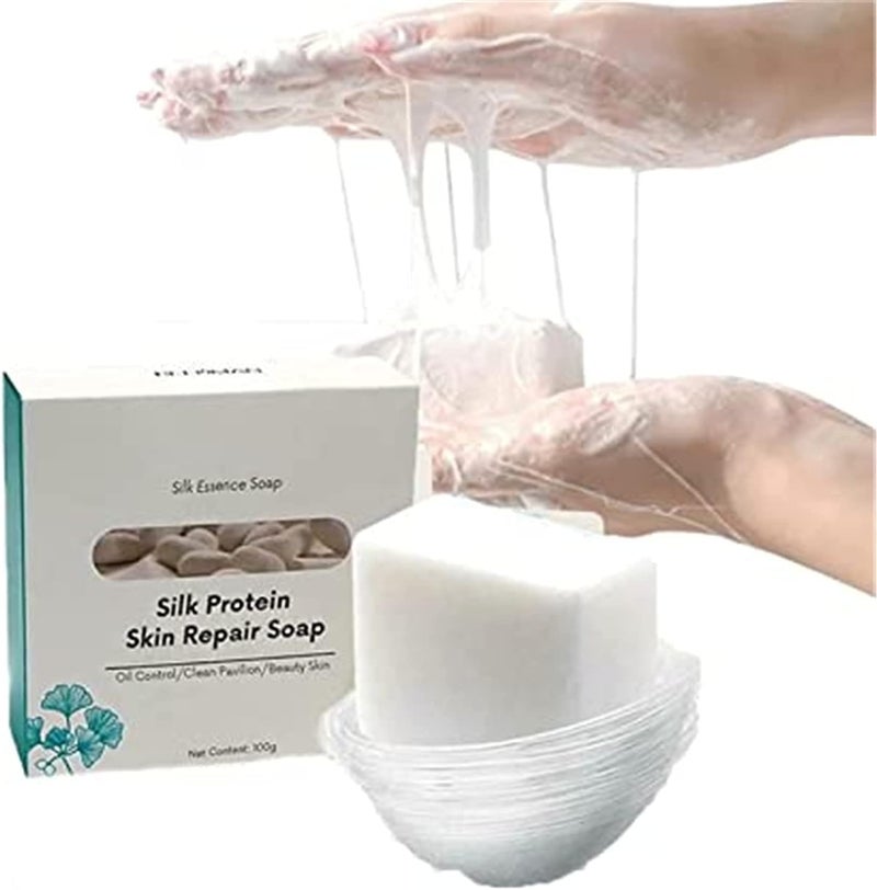 woobles Goat Milk Soap,Skin Lightening Soap,Silk Protein Skin Repair Soap,Silk Protein Essence Soap,Super Long Brushed Oil Control Cleansing Soap Net Acne Moisturizing Repair (1 Pcs) - Image 1