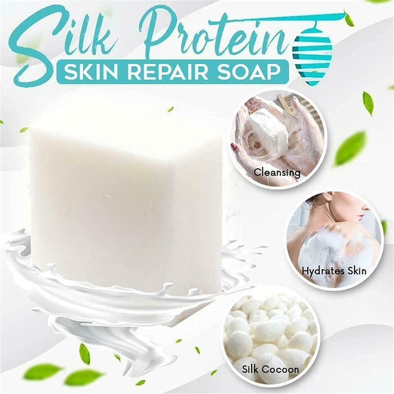 woobles Goat Milk Soap,Skin Lightening Soap,Silk Protein Skin Repair Soap,Silk Protein Essence Soap,Super Long Brushed Oil Control Cleansing Soap Net Acne Moisturizing Repair (1 Pcs) - Image 4