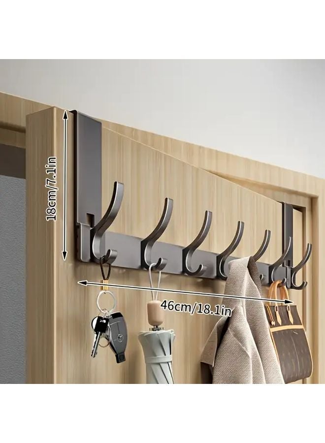 Gray 7 Hooks Wall Mounted Clothes Rack Strong Adhesive No Drill Space Saving Organizer - Image 1