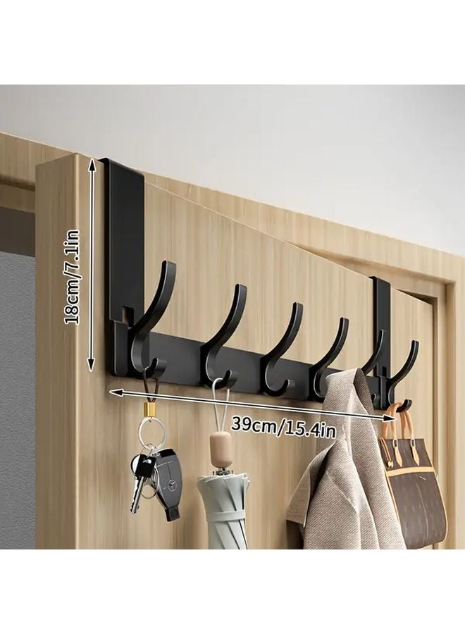 Gray 7 Hooks Wall Mounted Clothes Rack Strong Adhesive No Drill Space Saving Organizer - Image 2