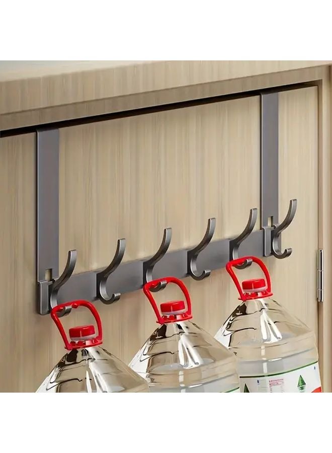 Gray 7 Hooks Wall Mounted Clothes Rack Strong Adhesive No Drill Space Saving Organizer - Image 4