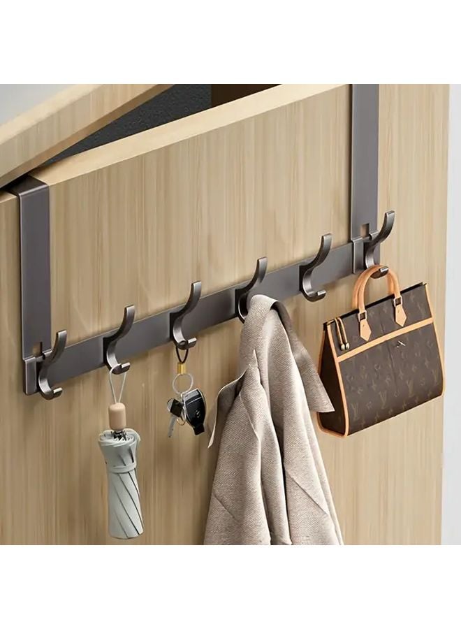 Gray 7 Hooks Wall Mounted Clothes Rack Strong Adhesive No Drill Space Saving Organizer - Image 3