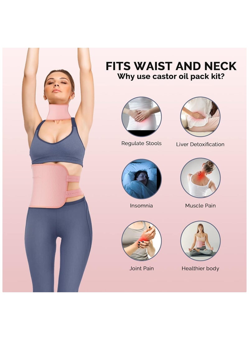 بيوينتي 2Pack Reusable Castor Oil Pack Wrap, Reusable Organic Castor Oil Pack Kit for Liver Detox, Insomnia, and Inflammation, Less Mess, Comfort Sleep Fit, Adjustable Elastic Strap, Anti Oil Leak - Image 2