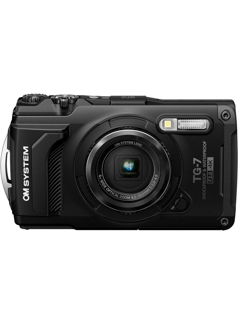 Olympus OM System TG-7 Underwater Camera, TruePic VIII Processor, 12MP Effective Resolution, CMOS Contrast Detection, 25-Point / All Target, Single Target, Built-in TTL Flash, Black - Image 1