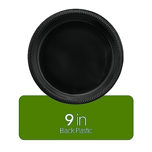 PLASTICPRO 100 PCS Black Plastic Plates Light Weight 9 Inch Plastic Dinner Plates Black Plates Disposable for Party and Wedding - Image 5