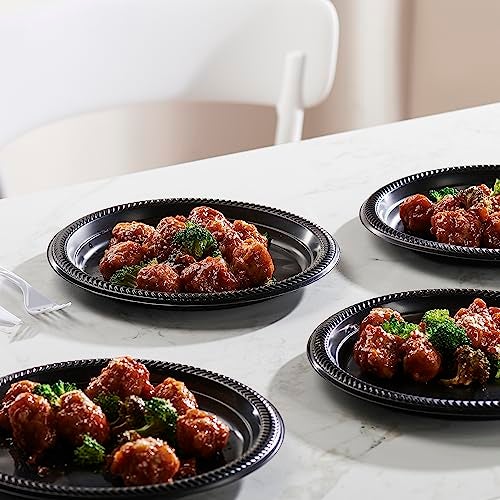PLASTICPRO 100 PCS Black Plastic Plates Light Weight 9 Inch Plastic Dinner Plates Black Plates Disposable for Party and Wedding - Image 2