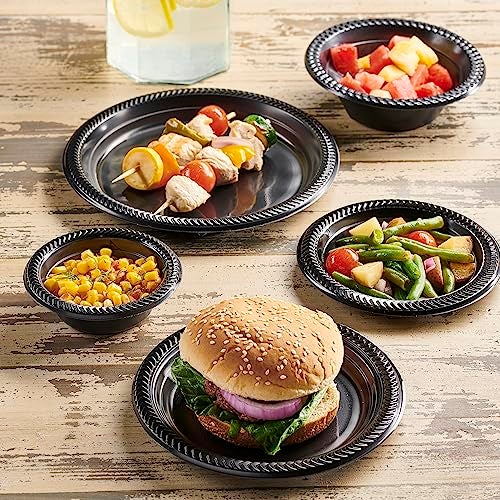 PLASTICPRO 100 PCS Black Plastic Plates Light Weight 9 Inch Plastic Dinner Plates Black Plates Disposable for Party and Wedding - Image 4