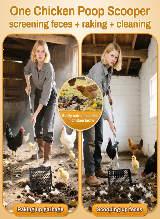 مجرفة فضلات الدجاج للرمل، مجرفة قن الدجاج 3 في 1 بوظيفة المجرفة، فتحات غربال دقيقة، مقبض من الفولاذ المقاوم للصدأ قابل للتعديل من 24 إلى 68 بوصة، مجرفة معدنية لفضلات القطط، مجرفة جانبية بدون ثقوب، مجرفة فضلات الدجاج للرمل - Image 5