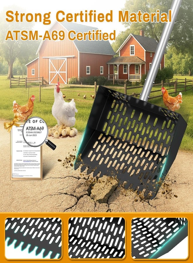 مجرفة فضلات الدجاج للرمل، مجرفة قن الدجاج 3 في 1 بوظيفة المجرفة، فتحات غربال دقيقة، مقبض من الفولاذ المقاوم للصدأ قابل للتعديل من 24 إلى 68 بوصة، مجرفة معدنية لفضلات القطط، مجرفة جانبية بدون ثقوب، مجرفة فضلات الدجاج للرمل - Image 2