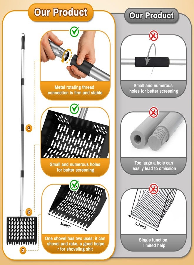 مجرفة فضلات الدجاج للرمل، مجرفة قن الدجاج 3 في 1 بوظيفة المجرفة، فتحات غربال دقيقة، مقبض من الفولاذ المقاوم للصدأ قابل للتعديل من 24 إلى 68 بوصة، مجرفة معدنية لفضلات القطط، مجرفة جانبية بدون ثقوب، مجرفة فضلات الدجاج للرمل - Image 3