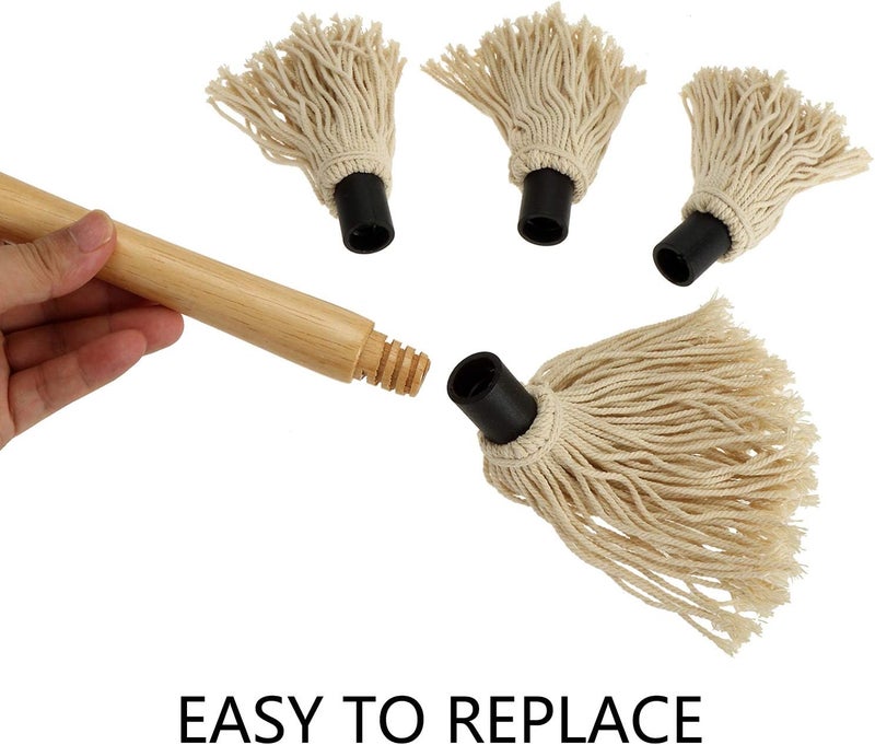 Hedume 2 Pack BBQ Basting Mop with 6 Extra Replacement Heads, Grill Basting Mop Wooden Long Handle Perfect for BBQ Grilling Smoking Steak (18.2 Inch) - Image 2