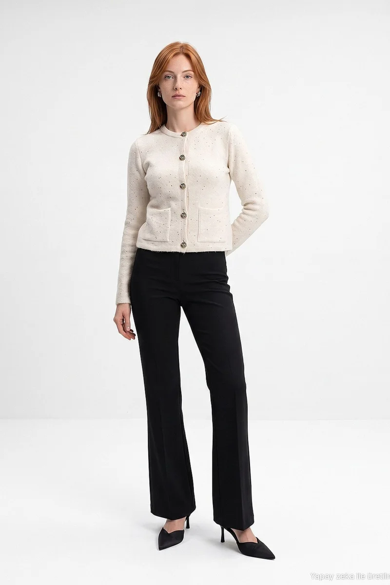 Dilvin Oatmeal Natural DILVIN Women's Knit Cardigan for Women | Best Price UAE